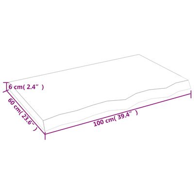 vidaXL Bänkskiva badrum mörkbrun 100x60x(2-6) cm behandlat massivt trä