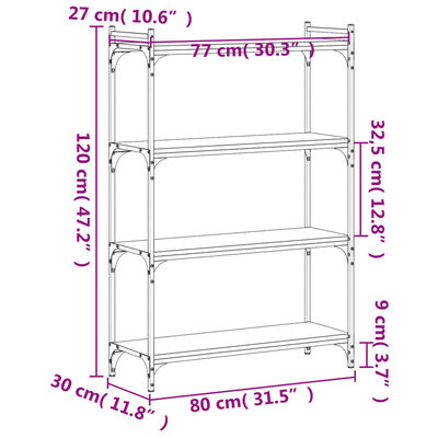 vidaXL Bokhylla 4 hyllplan svart 80x30x120 cm konstruerat trä