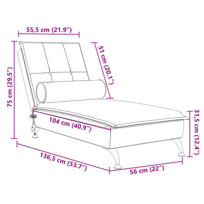 vidaXL Massageschäslong med bolster vinröd sammet