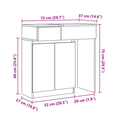 vidaXL Sminkbord med LED betonggrå 115x37x110,5 cm