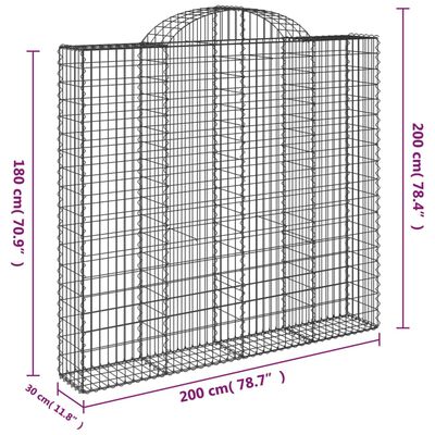 vidaXL Gabioner bågformade 9 st 200x30x180/200 cm galvaniserat järn