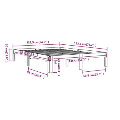 vidaXL Sängram svart massivt trä 135x190 cm