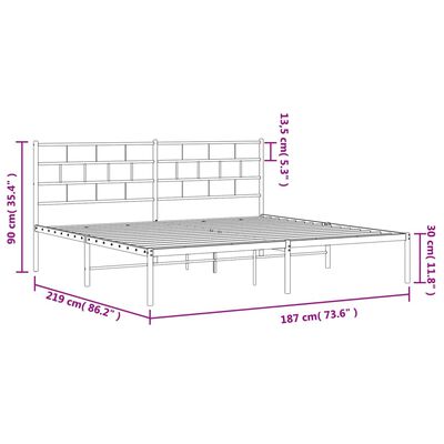 vidaXL Sängram med huvudgavel metall vit 183x213 cm