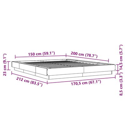 vidaXL Sängram rökfärgad ek 150x200 cm konstruerad trä