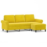 vidaXL 3-sitssoffa med fotpall gul 180 cm sammet