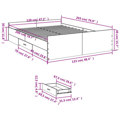 vidaXL Sängram med lådor sonoma-ek 120x200 cm konstruerat trä