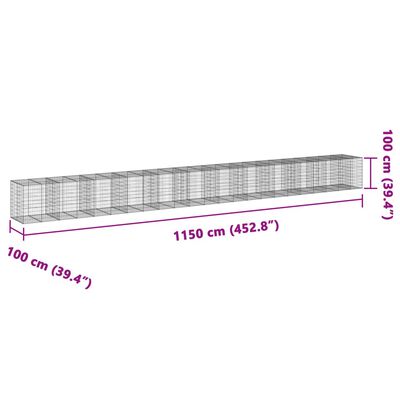 vidaXL Gabionkorg med skydd 1150x100x100 cm galvaniserat järn