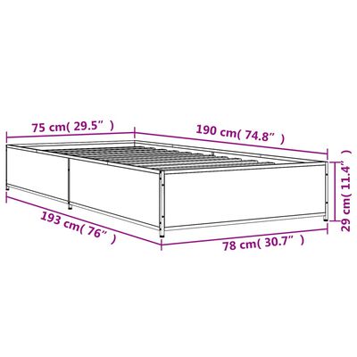 vidaXL Sängram sonoma-ek 75x190 cm konstruerat trä och metall