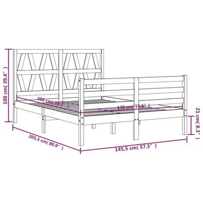 vidaXL Sängram med huvudgavel vit 140x200 cm massivt trä