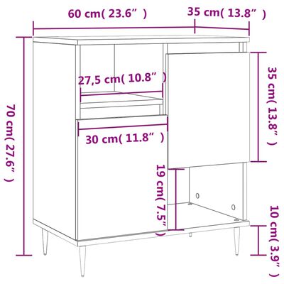 vidaXL Byrå betonggrå 60x35x70 cm konstruerat trä