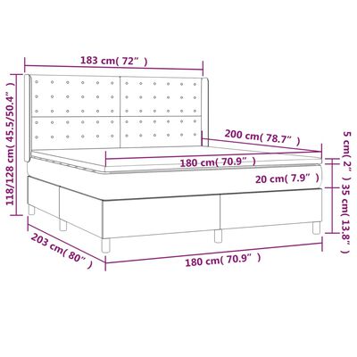 vidaXL Ramsäng med madrass & LED mörkgrå 180x200 cm tyg