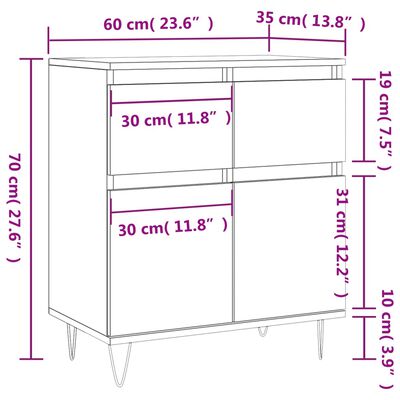 vidaXL Byrå betonggrå 60x35x70 cm konstruerat trä