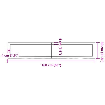 vidaXL Bänkskiva för badrum 160x30x(2-6) cm obehandlat massivt trä