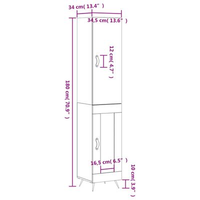 vidaXL Högskåp vit högglans 34,5x34x180 cm konstruerat trä