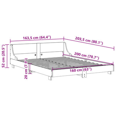 vidaXL Sängram utan madrass vaxbrun 160x200 cm massiv furu