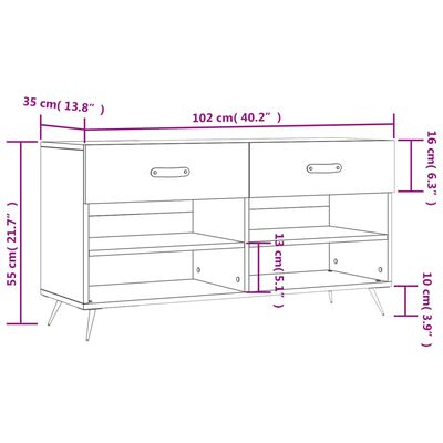 vidaXL Skobänk sonoma-ek 102x35x55 cm konstruerat trä