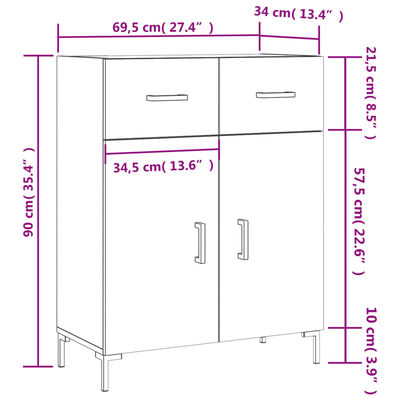 vidaXL Skänk vit högglans 69,5x34x90 cm konstruerat trä