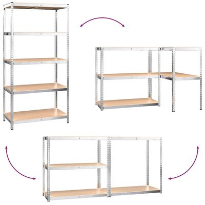 vidaXL Förvaringshyllor 5 st silver stål & konstruerat trä 5 hyllplan