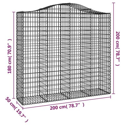 vidaXL Gabioner bågformade 3 st 200x50x180/200 cm galvaniserat järn