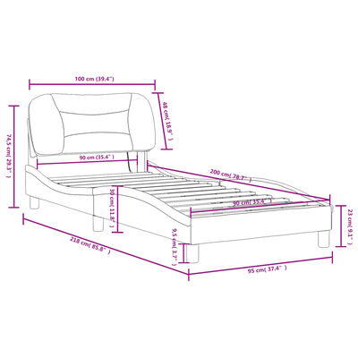 vidaXL Sängram med LED-belysning svart 90x200 cm konstläder