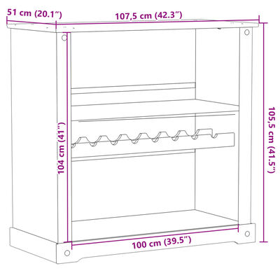 vidaXL Vinskåp Corona 107,5x51x105,5 cm massiv furu