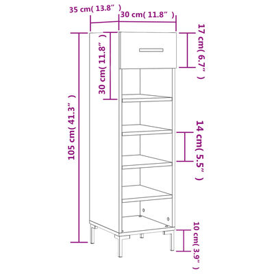 vidaXL Skohylla vit 30x35x105 cm konstruerat trä