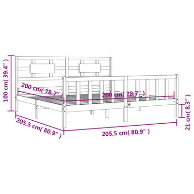 vidaXL Sängram med huvudgavel vit 200x200 cm massivt trä