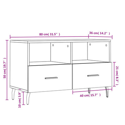 vidaXL Tv-bänk vit högglans 80x36x50 cm konstruerat trä