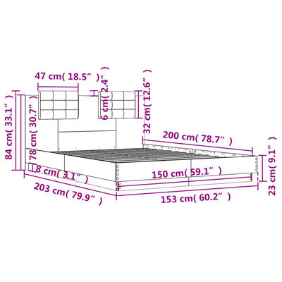 vidaXL Sängram med huvudgavel och LEDs vit 150x200 cm