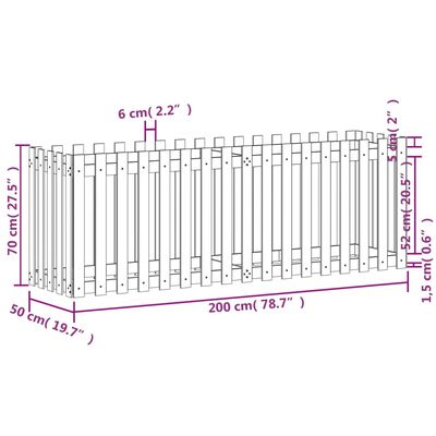 vidaXL Odlingslåda med staket-design svart 200x50x70 cm massiv furu