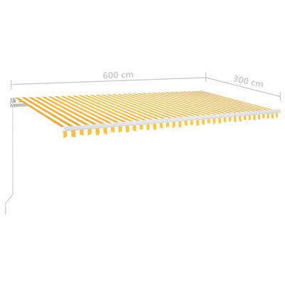 vidaXL Markis manuellt infällbar med LED 600x300 cm gul och vit