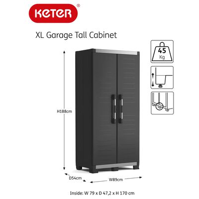 Keter Förvaringsskåp med hyllor Garage XL svart och silver 188 cm