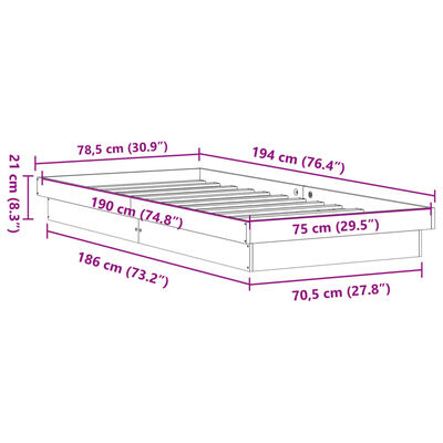 vidaXL Sängram med LED vaxad brun 75x190 cm massiv furu