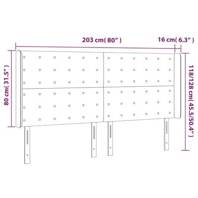 vidaXL Sänggavel med kanter mörkbrun 203x16x118/128 cm tyg