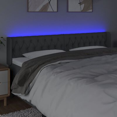 vidaXL Sänggavel LED mörkgrå 203x16x78/88 cm tyg