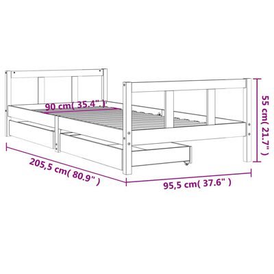 vidaXL Sängram för barnsäng m. lådor 90x200 cm massiv furu