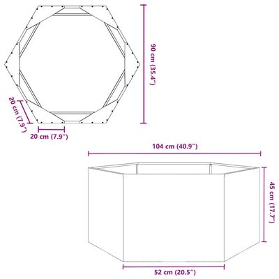 vidaXL Odlingslåda svart sexkantig 104x90x45 cm stål