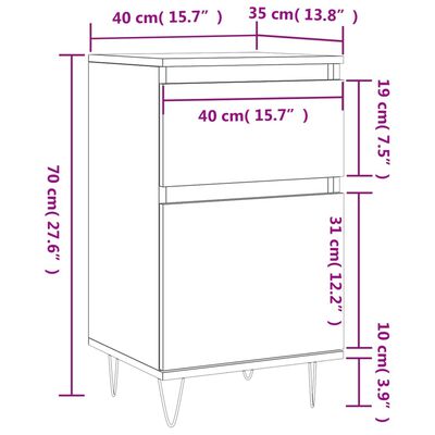 vidaXL Byråer 2 st betonggrå 40x35x70 cm konstruerat trä