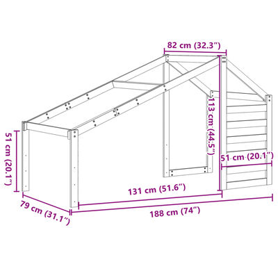 vidaXL Tak till barnsäng vaxbrun 188x82x113 cm massiv furu