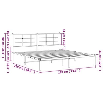 vidaXL Sängram med huvudgavel metall vit 183x213 cm