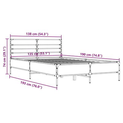 vidaXL Sängram sonoma-ek 135x190 cm konstruerat trä och metall