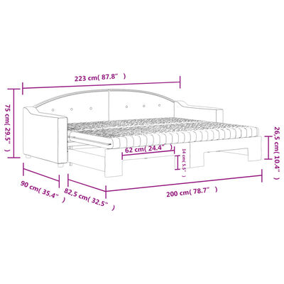 vidaXL Dagbädd med madrasser utdragbar mörkgrå 80x200 cm tyg