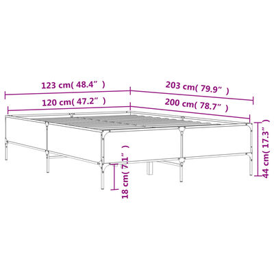 vidaXL Sängram grå sonoma 120x200 cm konstruerat trä och metall