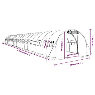 vidaXL Växthus med stålram grön 66 m² 22x3x2 m