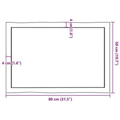 vidaXL Bordsskiva 80x50x(2-4) cm obehandlad massiv ek levande kant