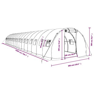 vidaXL Växthus med stålram vit 54 m² 18x3x2 m