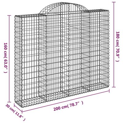 vidaXL Gabion bågformad 200x30x160/180 cm galvaniserat järn