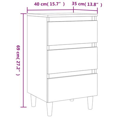 vidaXL Sängbord med ben i massivt trä 2 st sonoma-ek 40x35x69 cm