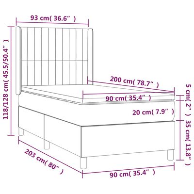 vidaXL Ramsäng med madrass & LED svart 90x200 cm sammet