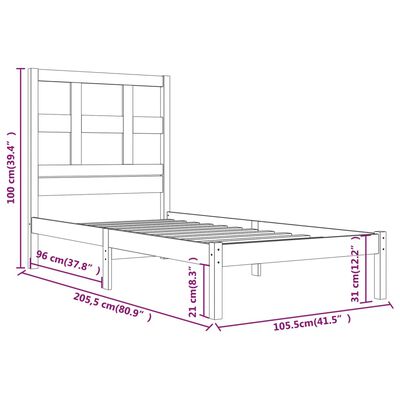 vidaXL Sängram honungsbrun massiv furu 100x200 cm